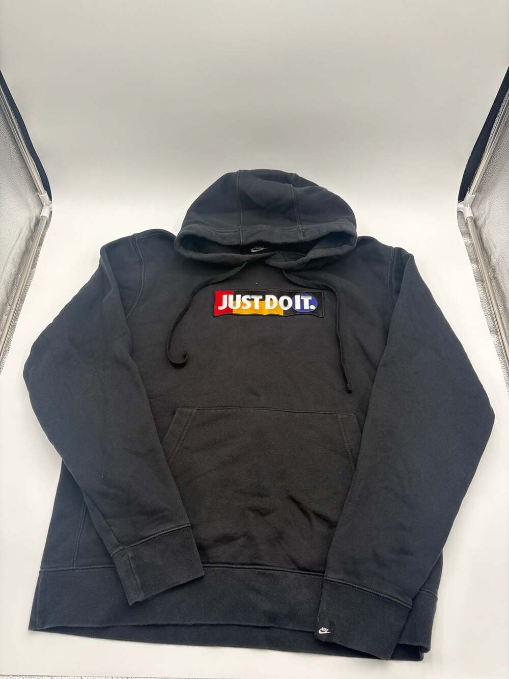 Vintage Nike Just Do It Hoodie Mens Small Black Spellout Embroidered Sweatshirt